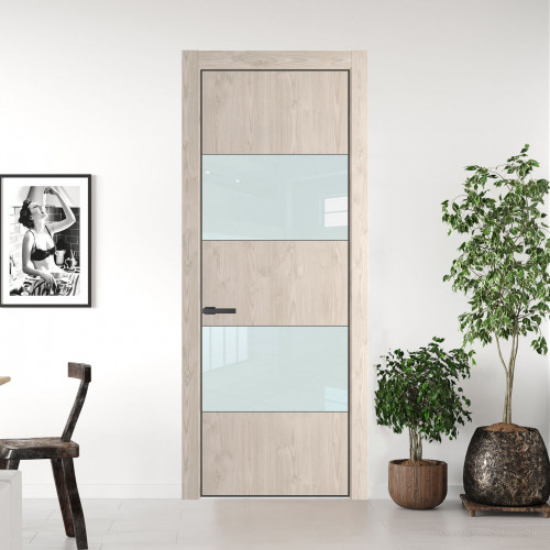 Межкомнатная дверь ProfilDoors 22 NE Каштан светлый с кромкой Серая Ночь с стекляной вставкой белый лак