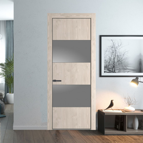 Межкомнатная дверь ProfilDoors 22 NE Каштан светлый с кромкой Серая Ночь с стекляной вставкой серебро матлак