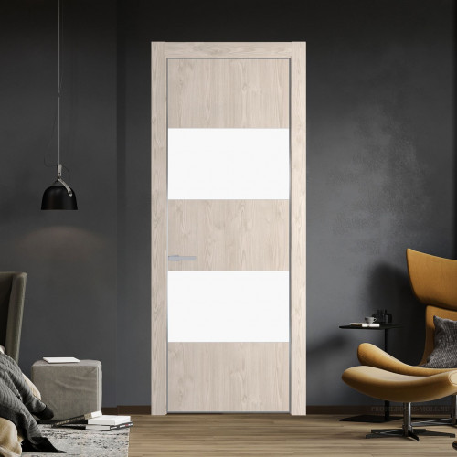 Межкомнатная дверь ProfilDoors 22 NE Каштан светлый с кромкой Серебро с стекляной вставкой монохром белый просветленный