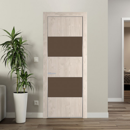 Межкомнатная дверь ProfilDoors 22 NE Каштан светлый с кромкой Серебро с стекляной вставкой монохром гляссе