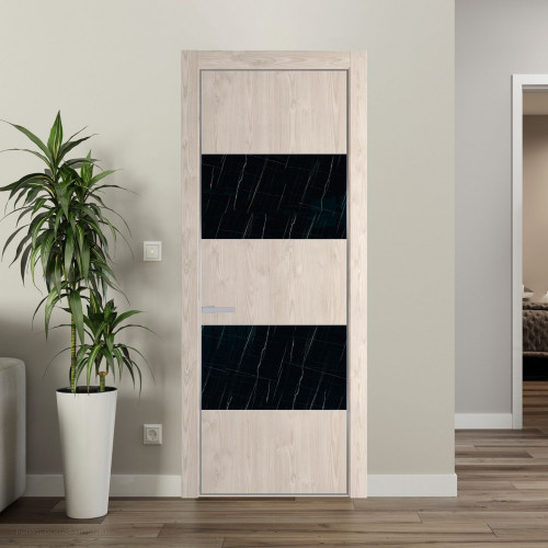 Межкомнатная дверь ProfilDoors 22 NE Каштан светлый с кромкой Серебро с стекляной вставкой неро мрамор