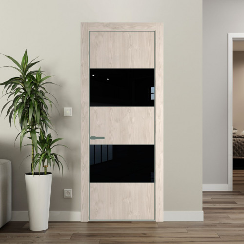 Межкомнатная дверь ProfilDoors 22 NE Каштан светлый с кромкой Зеленый воск с стекляной вставкой черный лак