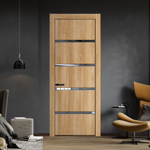 Межкомнатная дверь ProfilDoors 23 NE Дуб Карамель с кромкой Черный с стекляной вставкой зеркало