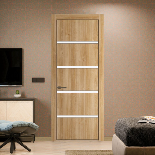 Межкомнатная дверь ProfilDoors 23 NE Дуб Карамель с кромкой Деорэ с стекляной вставкой монохром белый просветленный