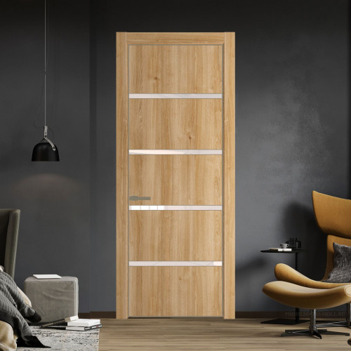 Межкомнатная дверь ProfilDoors 23 NE Дуб Карамель с кромкой Шампань с стекляной вставкой перламутровый лак