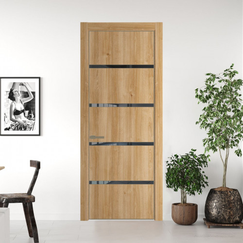 Межкомнатная дверь ProfilDoors 23 NE Дуб Карамель с кромкой Шампань с стекляной вставкой зеркало grey