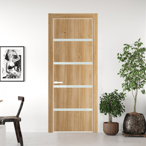 Межкомнатная дверь ProfilDoors 23 NE Дуб Карамель с кромкой Вайт с стекляной вставкой белый лак