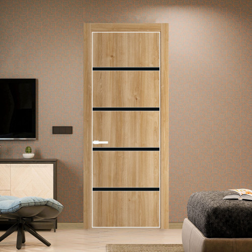 Межкомнатная дверь ProfilDoors 23 NE Дуб Карамель с кромкой Вайт с стекляной вставкой монохром черный