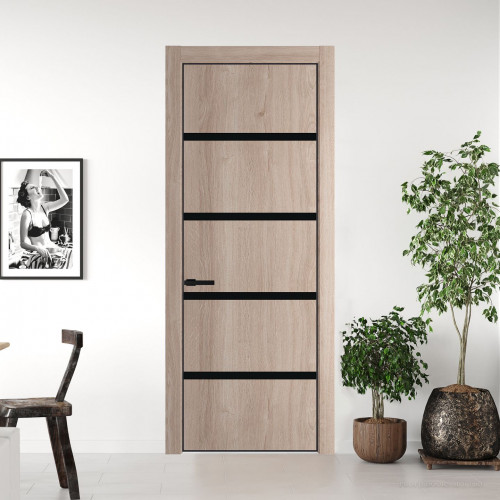 Межкомнатная дверь ProfilDoors 23 NE Дуб Сонома с кромкой Черный с стекляной вставкой монохром черный