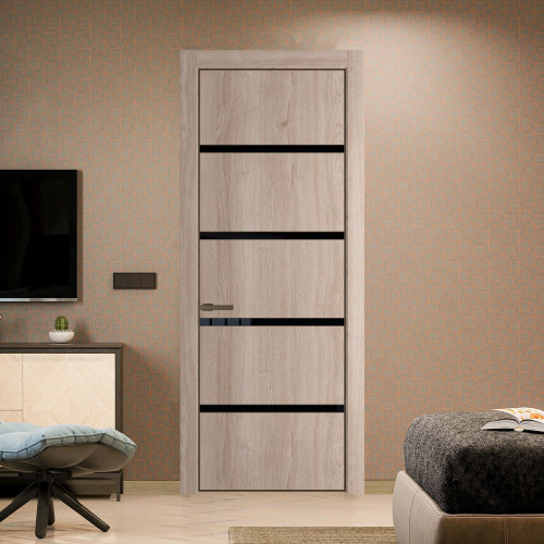 Межкомнатная дверь ProfilDoors 23 NE Дуб Сонома с кромкой Деорэ с стекляной вставкой черный лак