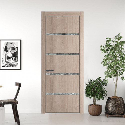 Межкомнатная дверь ProfilDoors 23 NE Дуб Сонома с кромкой Серая Ночь с стекляной вставкой атриум серебро