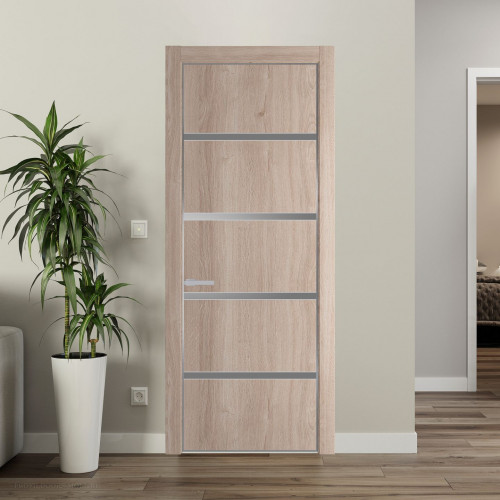 Межкомнатная дверь ProfilDoors 23 NE Дуб Сонома с кромкой Серебро с стекляной вставкой серебро матлак