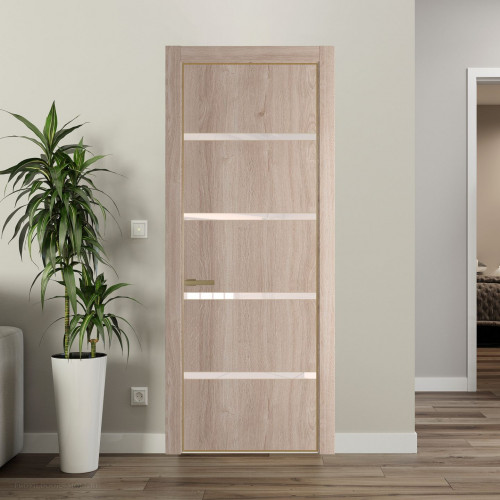 Межкомнатная дверь ProfilDoors 23 NE Дуб Сонома с кромкой Золото с стекляной вставкой перламутровый лак