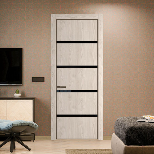 Межкомнатная дверь ProfilDoors 23 NE Каштан светлый с кромкой Деорэ с стекляной вставкой черный лак