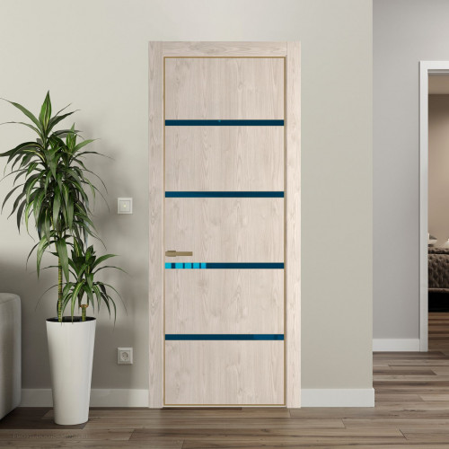 Межкомнатная дверь ProfilDoors 23 NE Каштан светлый с кромкой Золото с стекляной вставкой зеркало blue