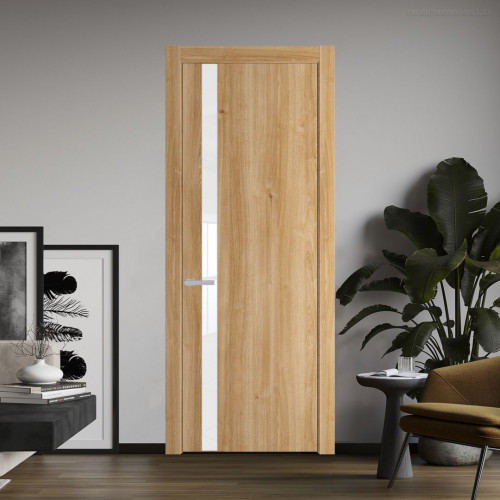 Межкомнатная дверь ProfilDoors 18 NW Дуб Карамель молдинг Серебро стекло Лак классик