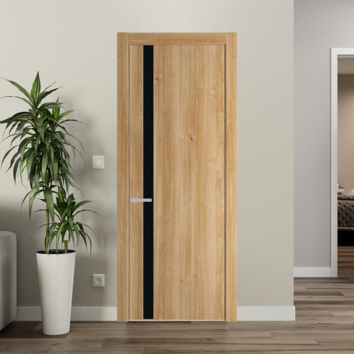 Межкомнатная дверь ProfilDoors 18 NW Дуб Карамель молдинг Серебро стекло Монохром черный