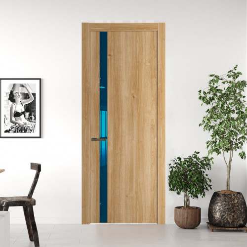 Межкомнатная дверь ProfilDoors 18 NW Дуб Карамель молдинг Деорэ стекло Зеркало Blue