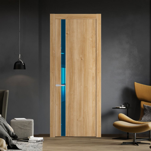 Межкомнатная дверь ProfilDoors 18 NW Дуб Карамель молдинг Серебро стекло Зеркало Blue