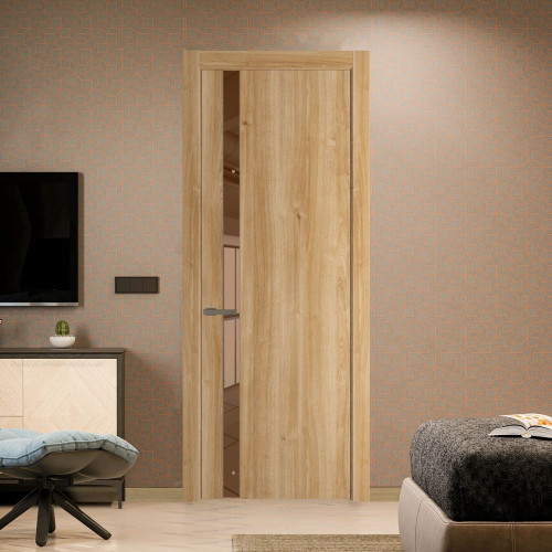 Межкомнатная дверь ProfilDoors 18 NW Дуб Карамель молдинг Шампань стекло Зеркало Bronza