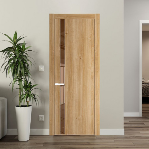 Межкомнатная дверь ProfilDoors 18 NW Дуб Карамель молдинг Вайт стекло Зеркало Bronza