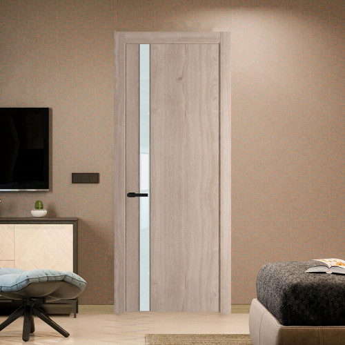 Межкомнатная дверь ProfilDoors 18 NW Дуб Сонома молдинг Черный матовый стекло Lacobel Белый лак