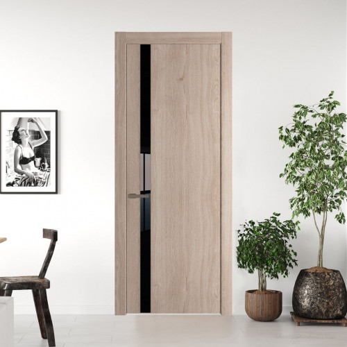 Межкомнатная дверь ProfilDoors 18 NW Дуб Сонома молдинг Шампань стекло Lacobel Черный лак