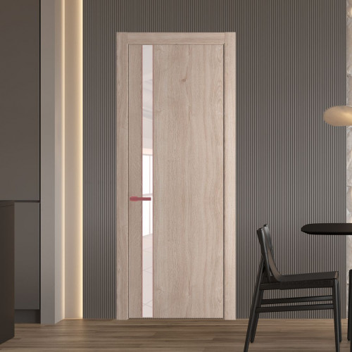 Межкомнатная дверь ProfilDoors 18 NW Дуб Сонома молдинг Красный антрацит стекло Lacobel Перламутровый лак