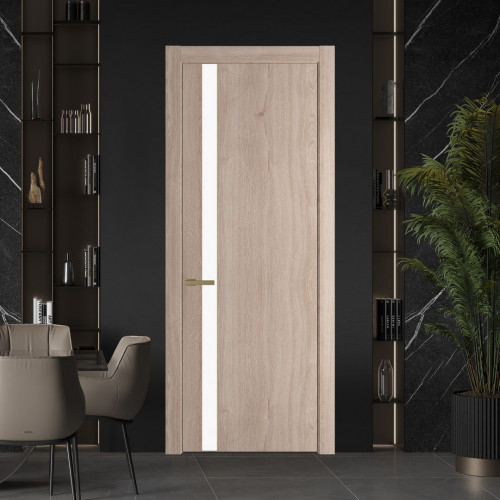 Межкомнатная дверь ProfilDoors 18 NW Дуб Сонома молдинг Золото стекло Монохром белый просветленный