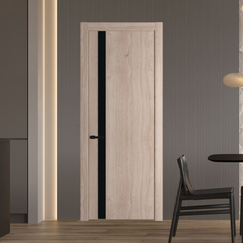 Межкомнатная дверь ProfilDoors 18 NW Дуб Сонома молдинг Черный матовый стекло Монохром черный