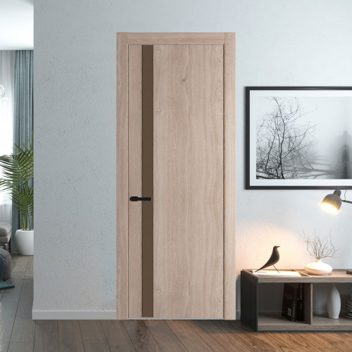 Межкомнатная дверь ProfilDoors 18 NW Дуб Сонома молдинг Черный матовый стекло Монохром гляссе