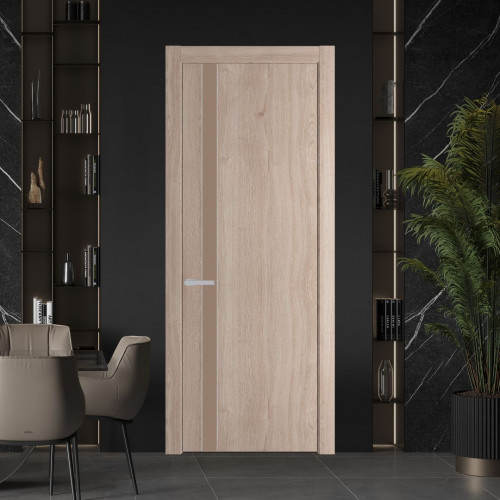 Межкомнатная дверь ProfilDoors 18 NW Дуб Сонома молдинг Серебро стекло Монохром капучино