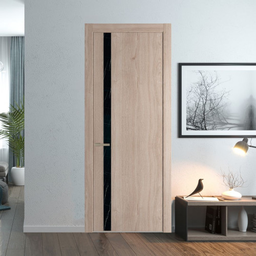 Межкомнатная дверь ProfilDoors 18 NW Дуб Сонома молдинг Никель матовый стекло Неро мрамор