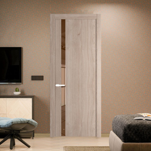 Межкомнатная дверь ProfilDoors 18 NW Дуб Сонома молдинг Вайт стекло Зеркало Bronza