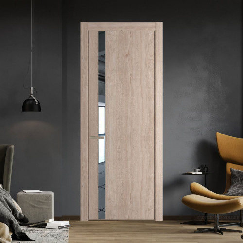 Межкомнатная дверь ProfilDoors 18 NW Дуб Сонома молдинг Никель матовый стекло Зеркало