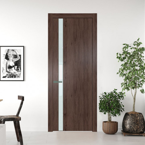 Межкомнатная дверь ProfilDoors 18 NW Дуб Тобакко молдинг Зеленый воск стекло Lacobel Белый лак