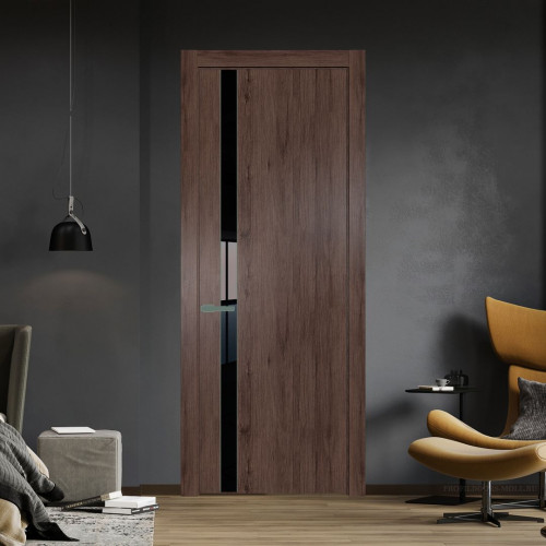 Межкомнатная дверь ProfilDoors 18 NW Дуб Тобакко молдинг Зеленый воск стекло Lacobel Черный лак
