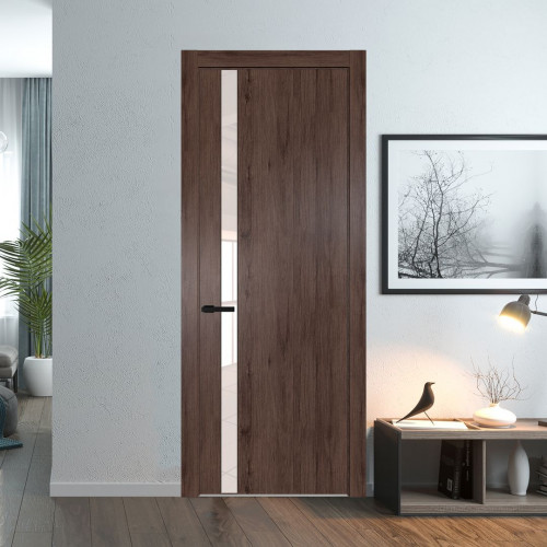 Межкомнатная дверь ProfilDoors 18 NW Дуб Тобакко молдинг Черный матовый стекло Lacobel Перламутровый лак