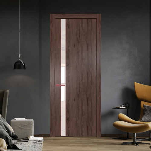Межкомнатная дверь ProfilDoors 18 NW Дуб Тобакко молдинг Красный антрацит стекло Lacobel Перламутровый лак