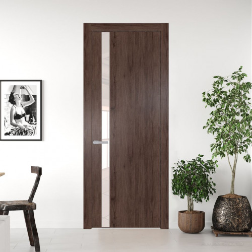 Межкомнатная дверь ProfilDoors 18 NW Дуб Тобакко молдинг Серебро стекло Lacobel Перламутровый лак