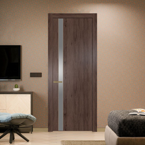 Межкомнатная дверь ProfilDoors 18 NW Дуб Тобакко молдинг Золото стекло Lacobel Серебряный лак