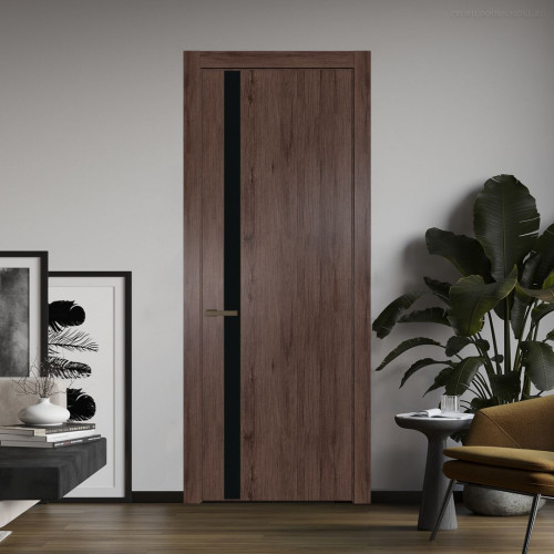 Межкомнатная дверь ProfilDoors 18 NW Дуб Тобакко молдинг Деорэ стекло Монохром черный