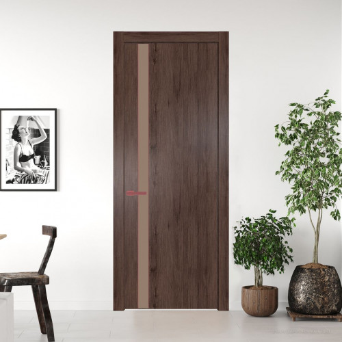 Межкомнатная дверь ProfilDoors 18 NW Дуб Тобакко молдинг Красный антрацит стекло Монохром капучино