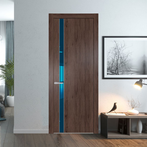 Межкомнатная дверь ProfilDoors 18 NW Дуб Тобакко молдинг Серебро стекло Зеркало Blue