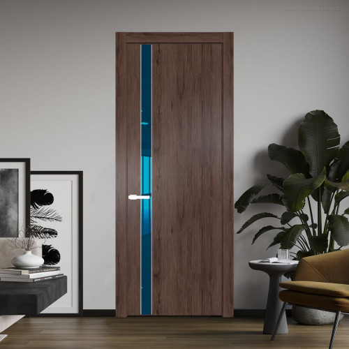 Межкомнатная дверь ProfilDoors 18 NW Дуб Тобакко молдинг Вайт стекло Зеркало Blue