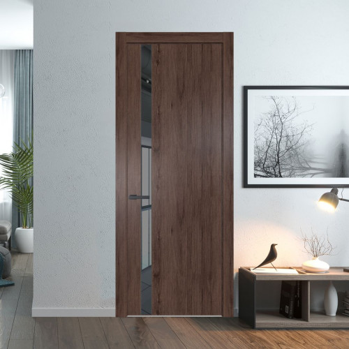 Межкомнатная дверь ProfilDoors 18 NW Дуб Тобакко молдинг Серая ночь стекло Зеркало Grey
