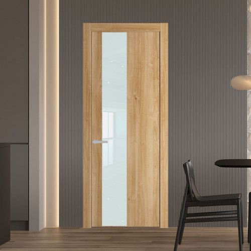 Межкомнатная дверь ProfilDoors 19 NW Дуб Карамель молдинг Серебро стекло Lacobel Белый лак