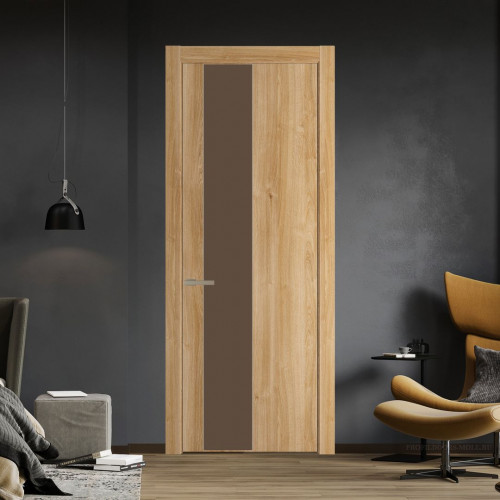 Межкомнатная дверь ProfilDoors 19 NW Дуб Карамель молдинг Никель матовый стекло Монохром гляссе