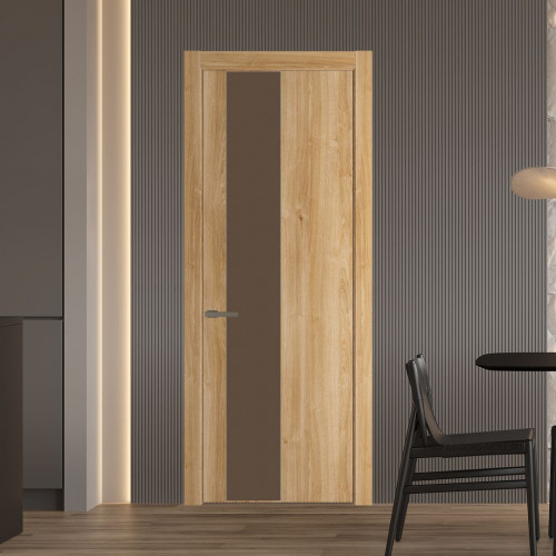 Межкомнатная дверь ProfilDoors 19 NW Дуб Карамель молдинг Шампань стекло Монохром гляссе