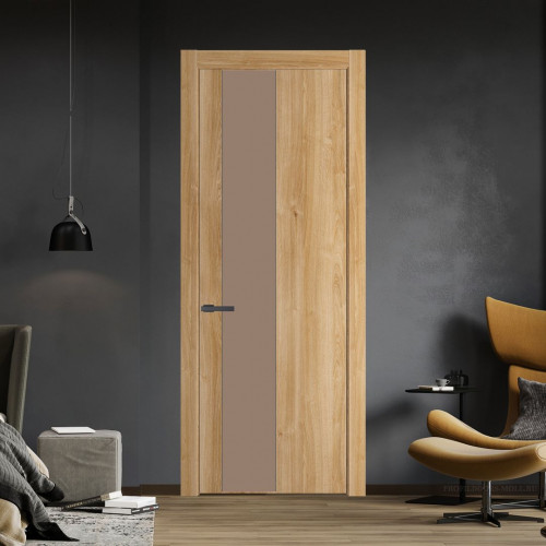 Межкомнатная дверь ProfilDoors 19 NW Дуб Карамель молдинг Серая ночь стекло Монохром капучино